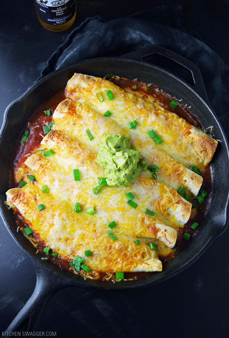 One Skillet Chicken Enchiladas from Kitchen Swagger