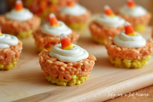 Candy Corn Rice Krispie Cupcakes from Life in the Lofthouse