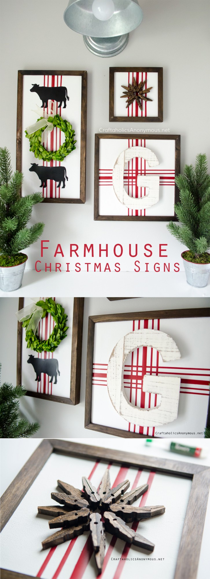 DIY Farmhouse Christmas Signs with boxwood wreath